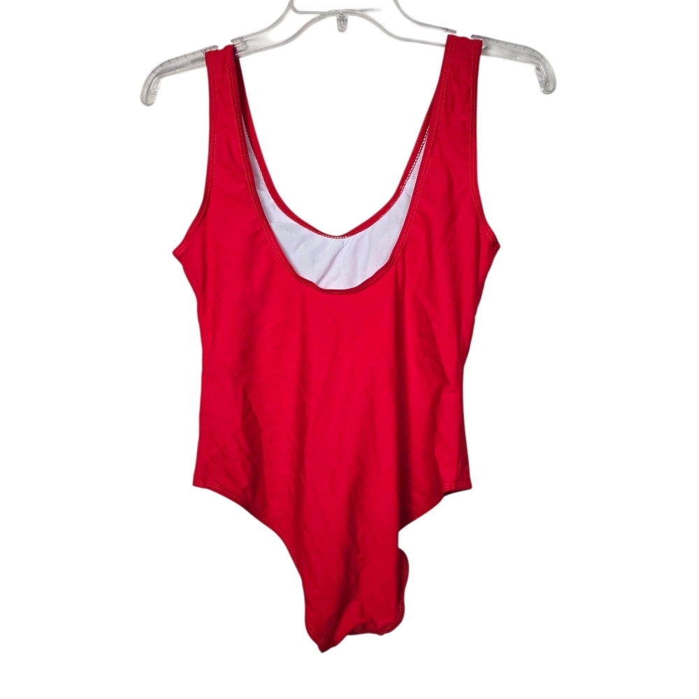 Bae Watch Red One Piece Swimsuit High Cut Leg 90s Lifeguard Style Bodysuit S - Picture 3 of 6